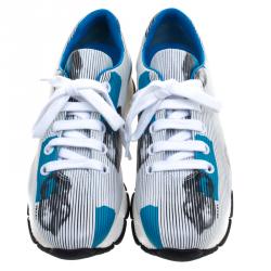 Pre Owned Prada White Lip Printed Leather Lace Up Sneakers Size 37