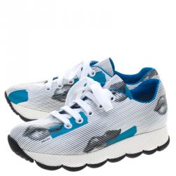 Pre Owned Prada White Lip Printed Leather Lace Up Sneakers Size 37