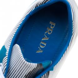 Pre Owned Prada White Lip Printed Leather Lace Up Sneakers Size 37