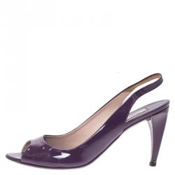 Pre Owned Prada Purple Patent Vernice Peep Toe Slingback Sandals Size 37
