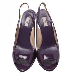Pre Owned Prada Purple Patent Vernice Peep Toe Slingback Sandals Size 37