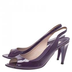 Pre Owned Prada Purple Patent Vernice Peep Toe Slingback Sandals Size 37