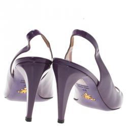Pre Owned Prada Purple Patent Vernice Peep Toe Slingback Sandals Size 37