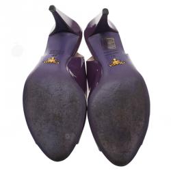 Pre Owned Prada Purple Patent Vernice Peep Toe Slingback Sandals Size 37