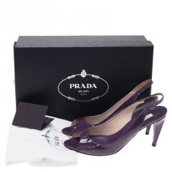 Pre Owned Prada Purple Patent Vernice Peep Toe Slingback Sandals Size 37