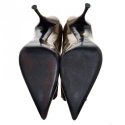 Pre Owned Prada Brown Metallic Patent Leather Pointed Toe Buckle Pumps Size 37