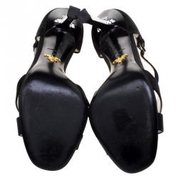 Prada Black Satin Jeweled Heel Criss Cross Ankle Strap Sandals Size 40
