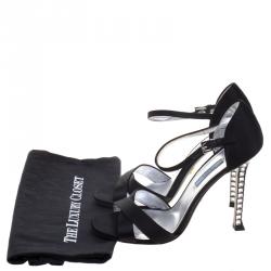 Prada Black Satin Jeweled Heel Criss Cross Ankle Strap Sandals Size 40