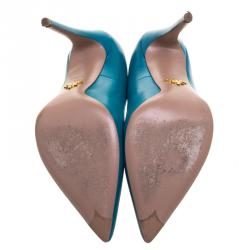 Pre Owned Prada Teal  Leather Pointed Toe Pumps Size 39.5