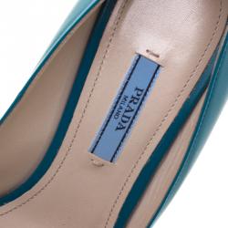 Pre Owned Prada Teal  Leather Pointed Toe Pumps Size 39.5