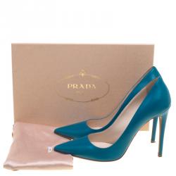 Pre Owned Prada Teal  Leather Pointed Toe Pumps Size 39.5