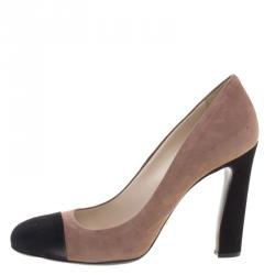 Pre Owned Prada Two Tone Suede Square Toe Pumps Size 38.5