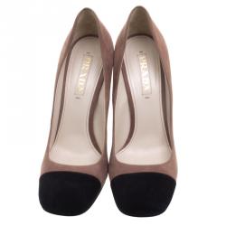 Pre Owned Prada Two Tone Suede Square Toe Pumps Size 38.5
