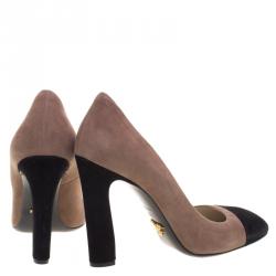 Pre Owned Prada Two Tone Suede Square Toe Pumps Size 38.5