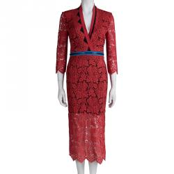 Preen by Thornton Bregazzi Red Lace Contrast Zipper Trim Detail Dress S