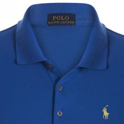 Pre Owned Polo Ralph Lauren Cobalt Blue/Yellow Logo Polo Shirt XS