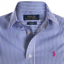 Pre Owned Polo Ralph Lauren Blue/White Striped Logo Long Sleeve Shirt M