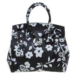 Ralph Lauren Black/White Floral Print Soft Leather Ricky Tote