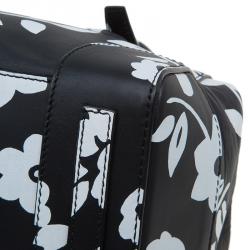 Pre Owned حقيبة رالف لورين ريكي طباعة موردة أبيض/أسود جلد ناعم