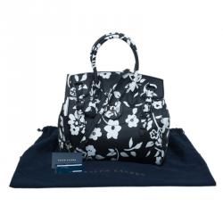 Ralph Lauren Black/White Floral Print Soft Leather Ricky Tote