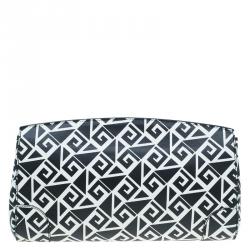 Pre Owned Ralph Lauren Black/White Greek Keys Print Soft Leather Ricky Clutch
