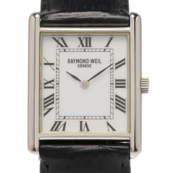 Pre Owned Raymond Weil White Stainless Steel Classic Unisex Wristwatch 24MM