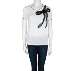 Pre Owned RED Valentino White Contrast Mesh Bow Detail T-Shirt M