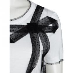 Pre Owned RED Valentino White Contrast Mesh Bow Detail T-Shirt M