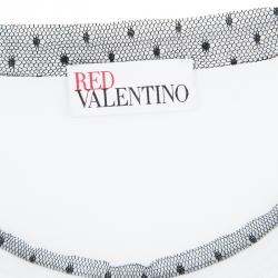 Pre Owned RED Valentino White Contrast Mesh Bow Detail T-Shirt M