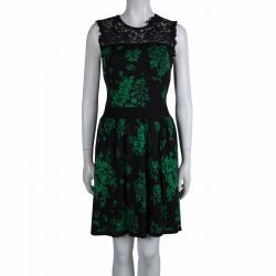 Pre Owned Red Valentino Black Jacquard Knit Lace Trim Sleeveless Dress M
