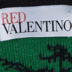 Pre Owned Red Valentino Black Jacquard Knit Lace Trim Sleeveless Dress M