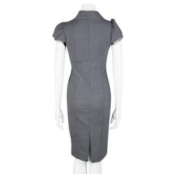 RED Valentino Grey Mini Houndstooth Bow Detail Cap Sleeve Wool Dress S