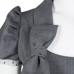 RED Valentino Grey Mini Houndstooth Bow Detail Cap Sleeve Wool Dress S