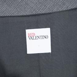 RED Valentino Grey Mini Houndstooth Bow Detail Cap Sleeve Wool Dress S