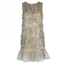 Pre Owned RED Valentino Beige Embellished Sleeveless Dress S