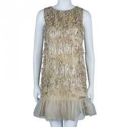 Pre Owned RED Valentino Beige Embellished Sleeveless Dress S