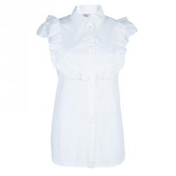 Pre Owned Red Valentino White Ruffle Detail Top L