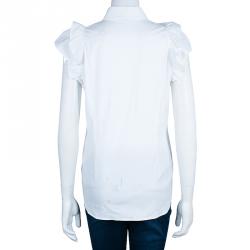 Pre Owned Red Valentino White Ruffle Detail Top L