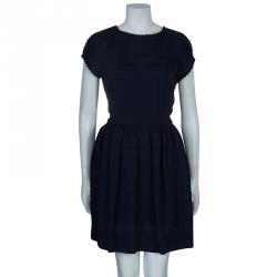 Pre Owned RED Valentino Navy Blue Embroidered Short Sleeve Dress M