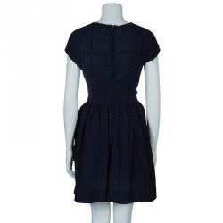 Pre Owned RED Valentino Navy Blue Embroidered Short Sleeve Dress M
