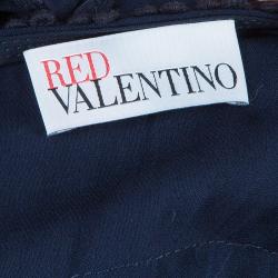 Pre Owned RED Valentino Navy Blue Embroidered Short Sleeve Dress M