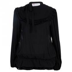Pre Owned RED Valentino Black Ruffle Neck Top M