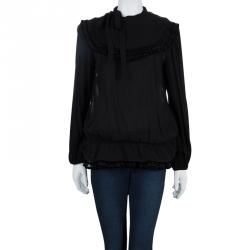 Pre Owned RED Valentino Black Ruffle Neck Top M