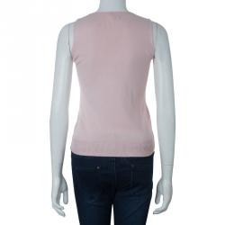 Pre Owned Red Valentino Pink Embellished Mesh Overlay Sleeveless Knit Top M