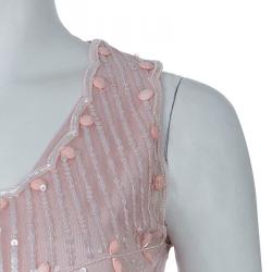 Pre Owned Red Valentino Pink Embellished Mesh Overlay Sleeveless Knit Top M