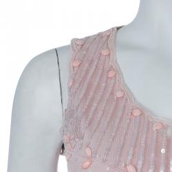Pre Owned Red Valentino Pink Embellished Mesh Overlay Sleeveless Knit Top M