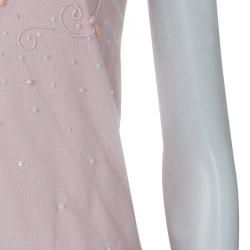 Pre Owned Red Valentino Pink Embellished Mesh Overlay Sleeveless Knit Top M
