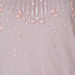 Pre Owned Red Valentino Pink Embellished Mesh Overlay Sleeveless Knit Top M
