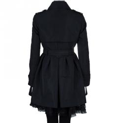 Pre Owned RED Valentino Black Double Breasted Lace Underlay Belted Trench Coat M