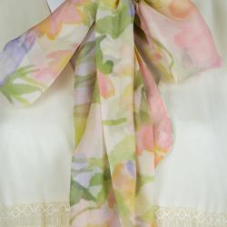 Red Valentino Multicolor Floral Printed Chiffon Smocking Detail Long Sleeve Dress M